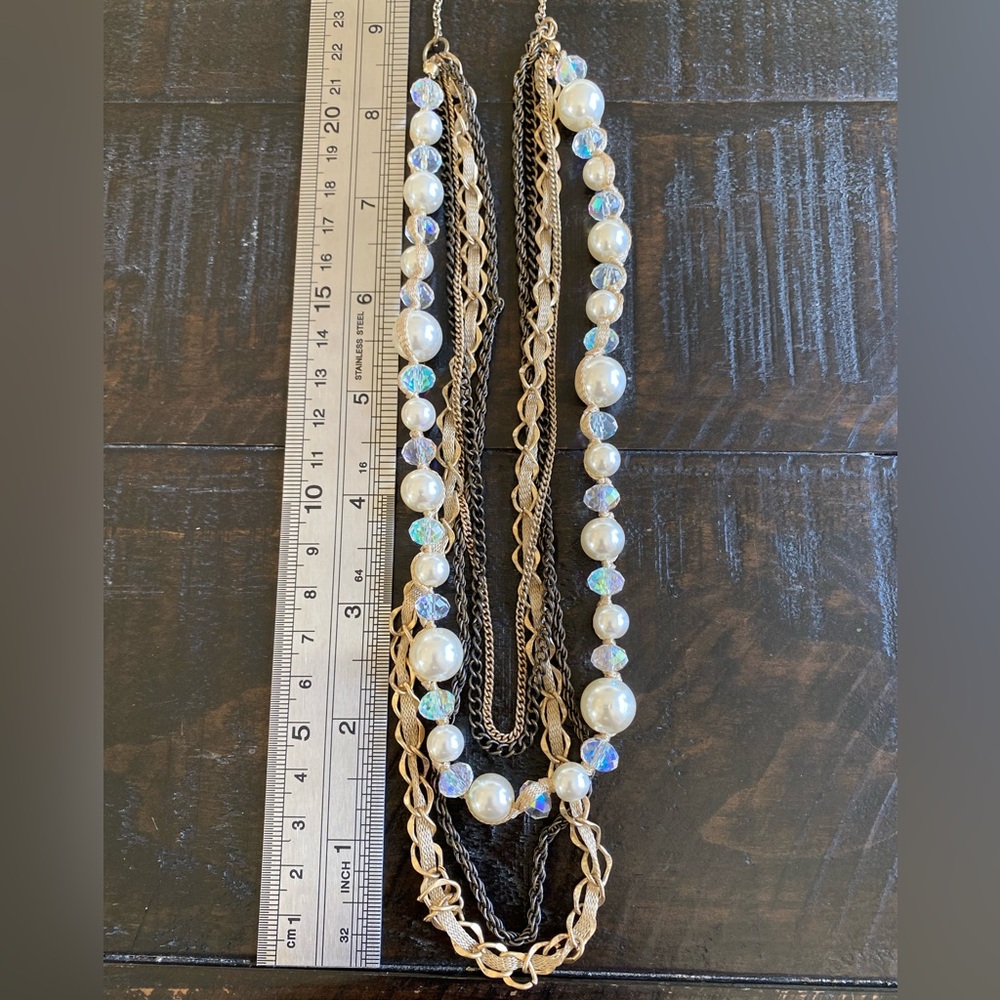 Multi-Strand Gold Pearl & Crystal Necklace - Women Jewelry - Picture 5 of 5
